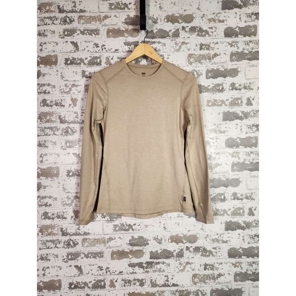 REI Midweight Base Layer Shirt Size Small Beige Long Sleeve Outdoors Hiking